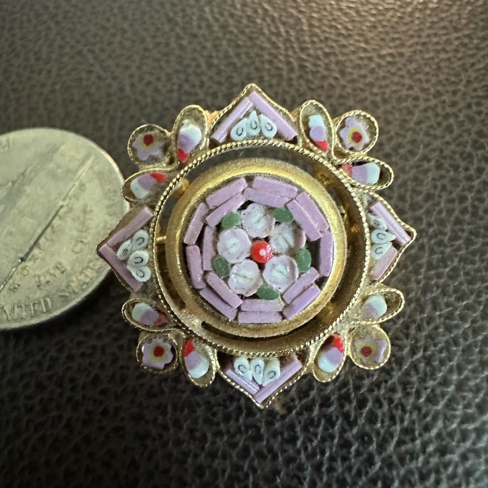 Mosaic Floral design Brooch Italy